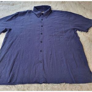 Men's embroidery blue short sleeve front pocket shirt XL